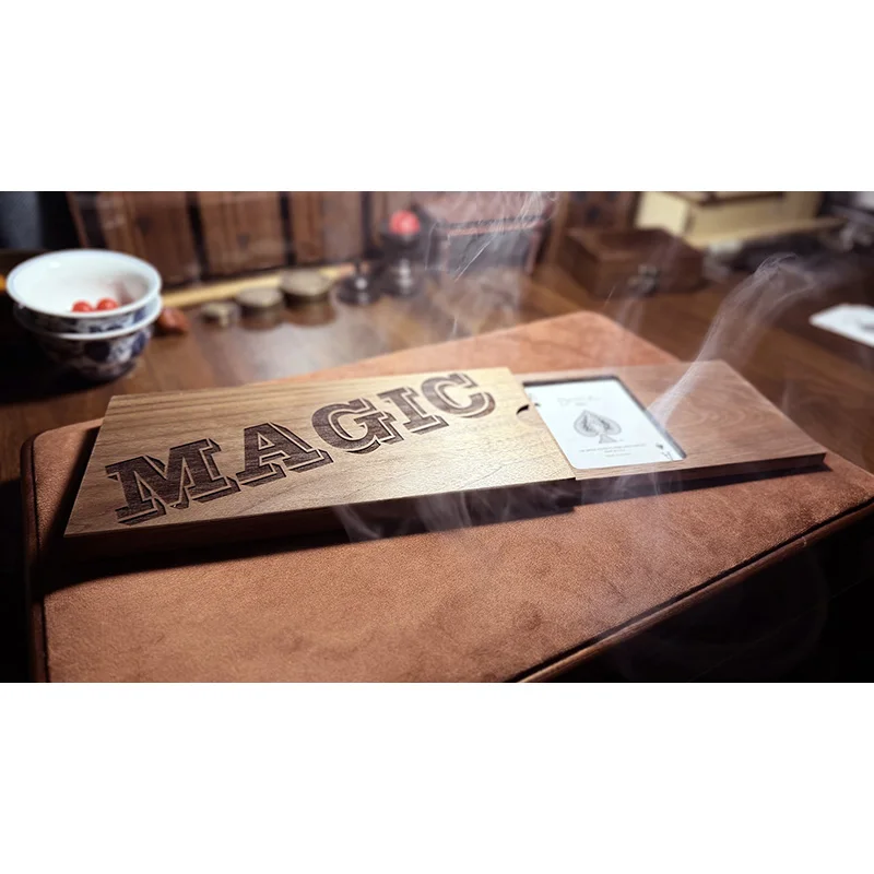 Deluxe Drawer Magic Box (Walnut Edition) Magic Tricks Vanished Card Reappear in Wooden Box Close-up Video Illusions Gimmicks