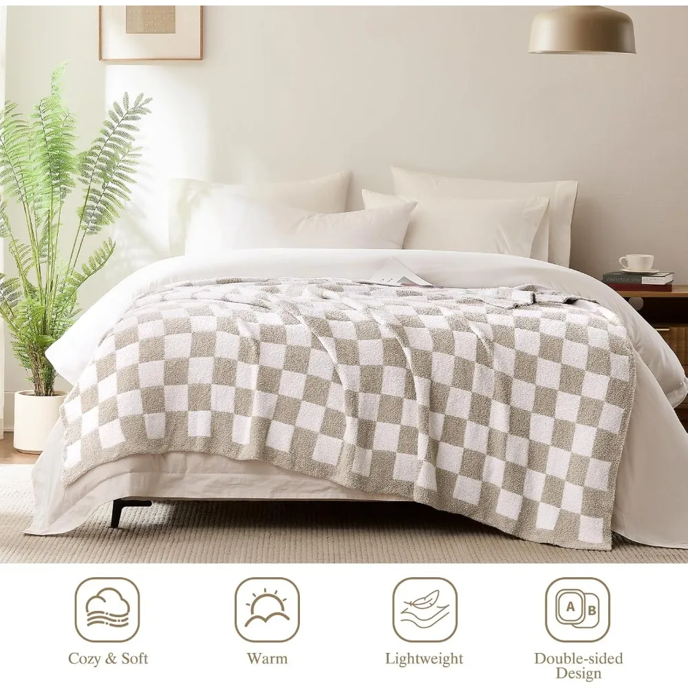 Cozy Taupe Knitted Throw Blanket for Comfortable Use on Couch, Sofa, Bed, and Outdoor Activities