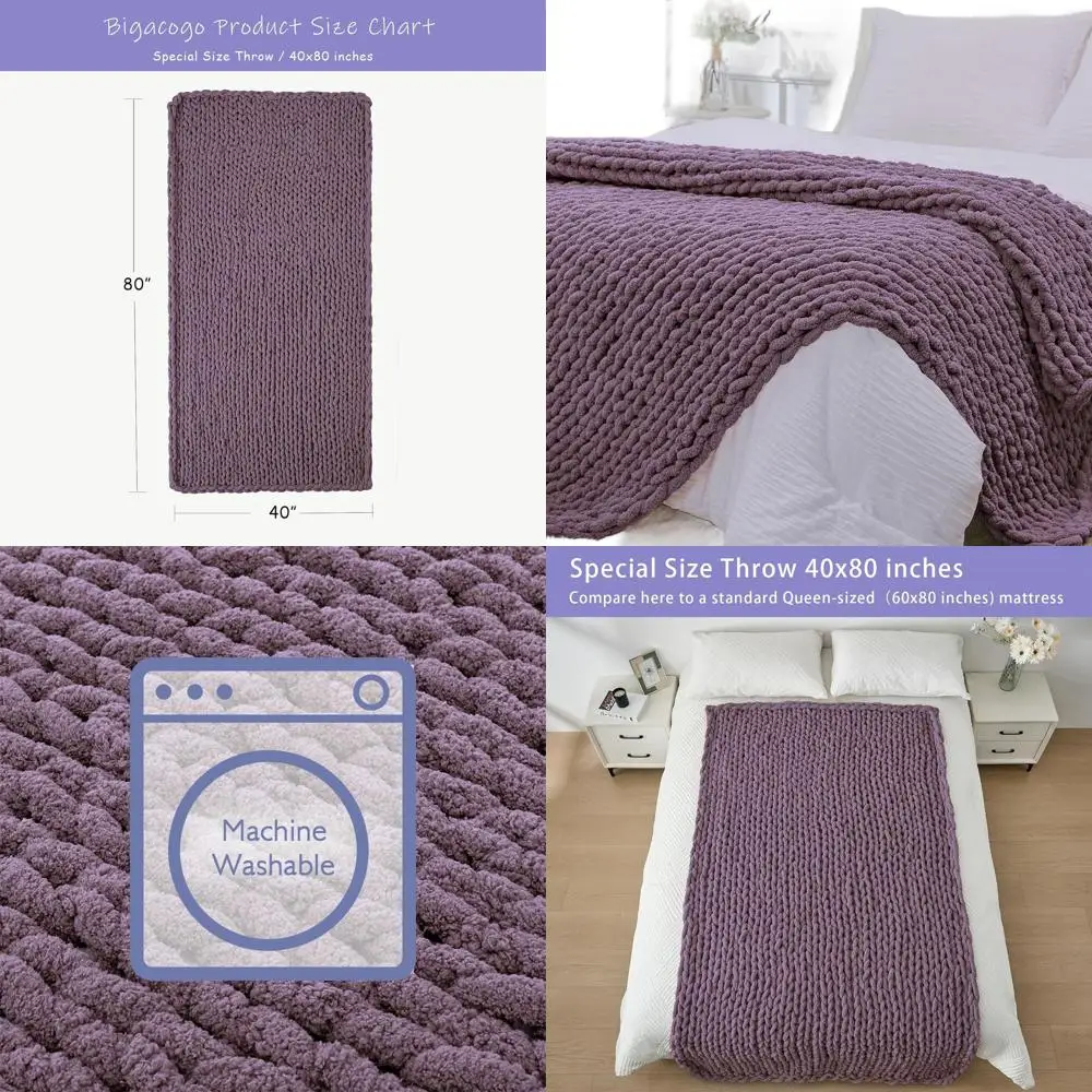 

Одеяло из синели ручной работы, 40x80 дюймов, вязаный крючком из мягкого троса для дивана, гостиной, зимний виноград