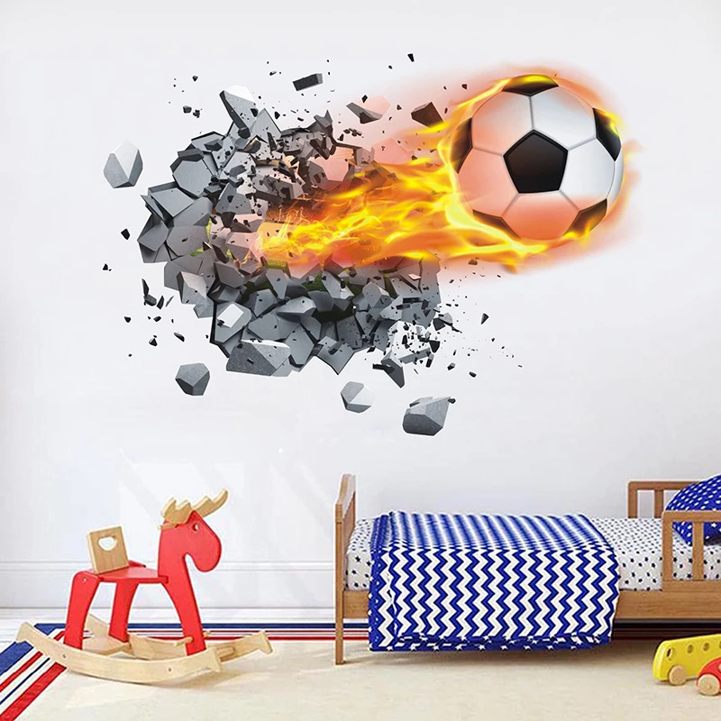 Flame Football Broken Wall Decoration Wall Stickers Children's Room Cartoon Bedroom Fragment Poster Stickers Pvc Self-adhesive