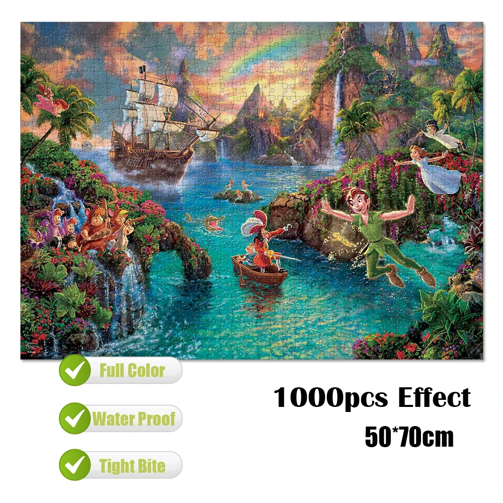 Disney Anime Educational Kids Toys Jigsaw Puzzles 35/300/500/1000 Pieces Puzzles for Adults Peter Pan Disney Jigsaw Puzzles Toys