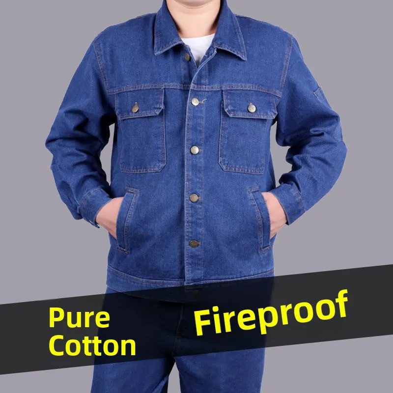 Thickened Denim Workwear Set for Men  Welding Protective Clothing Anti-Scald Resistant Wear-Resistant Cotton Factory ...
