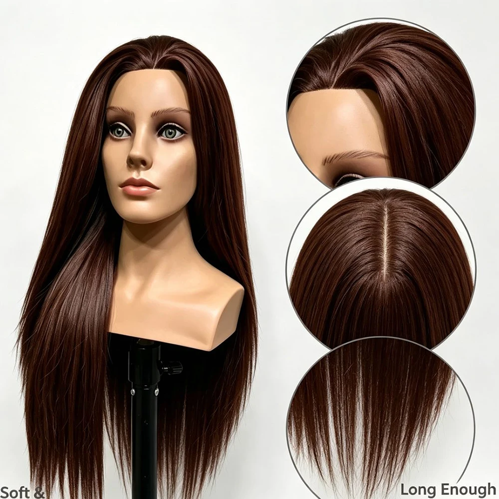 95% Real Hair Mannequin Head with Shoulders, 26 Inch Long Straight Hair, Training Head for Hairdresser Practice Cutting Styling