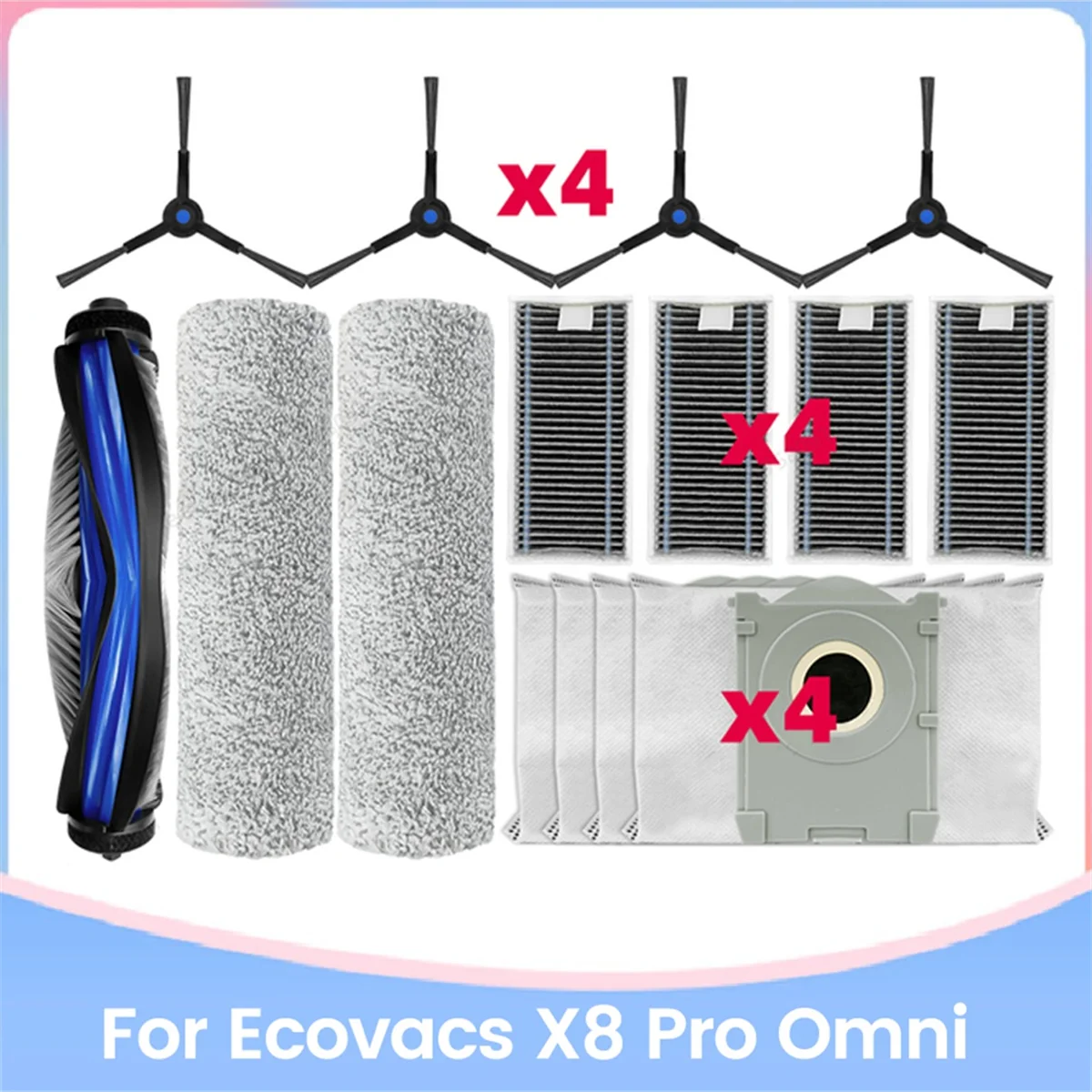 FZFZ 15PCS 롤러 사이드 브러시 Hepa 필터 먼지 봉투 교체 X8 Pro 옴니 진공 청소기 부품