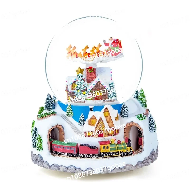 Christmas Gift, Christmas Music Box, Crystal Ball Santa Claus, Snow Music Box, Children's Small Train Can Be Rotated