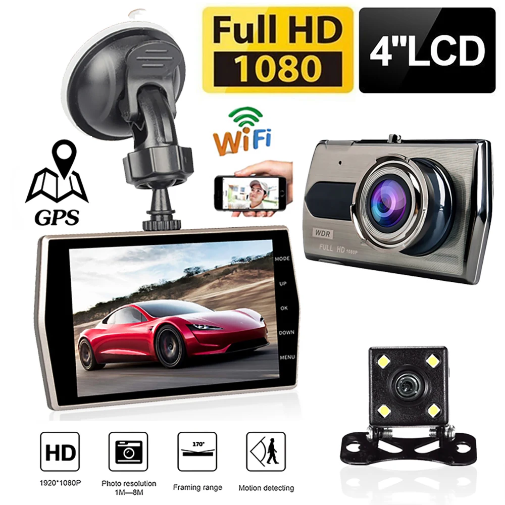 

Автомобильный видеорегистратор WiFi GPS Full HD 1080P, видеорегистратор заднего вида, Автомобильная камера заднего вида, Автомобильный видеорегистратор, черная коробка, автомобильные аксессуары, видеорегистратор