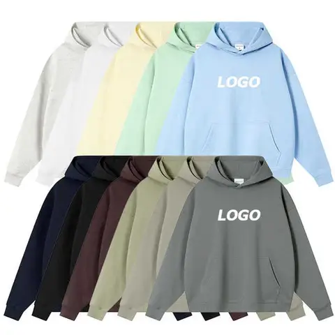 Custom LOGO 400GSM Oversized Frency Terry  Autumn Winter Casual Cotton Men Woven Top Solid Color Hoodies Sweatshirt Streatwear