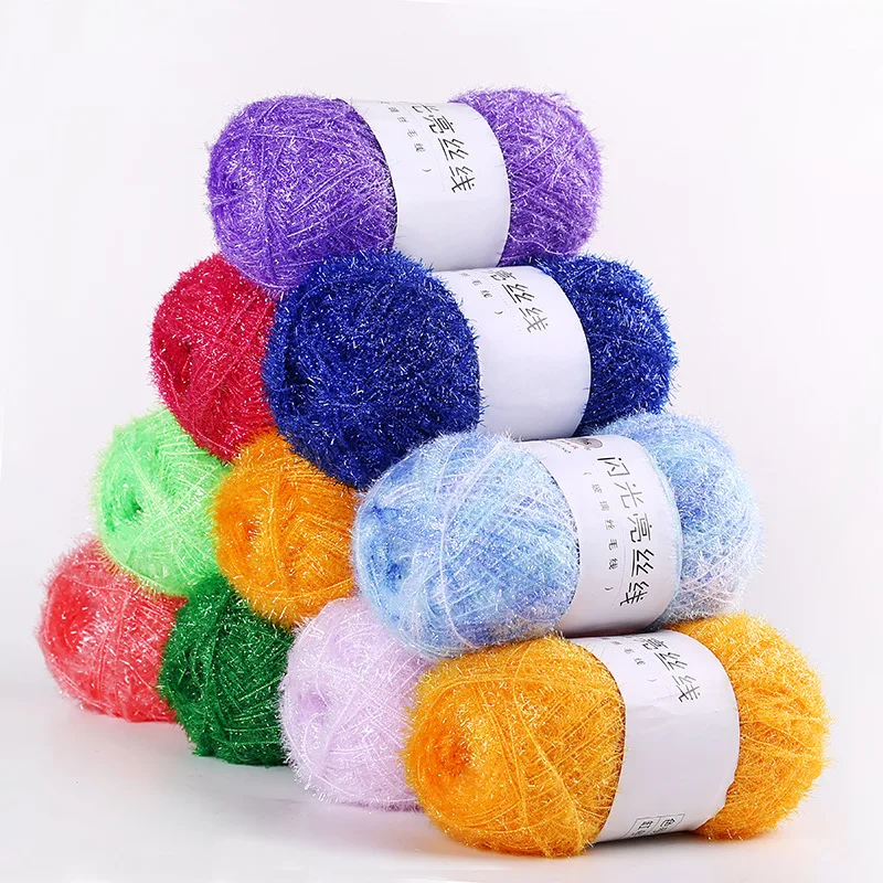 50g Glass Yarn Thread DIY Dishwashing Towel Yarn Wool Dishwasher Towel Thread DIY Glitter Thread Bright Silk Crochet Supplies