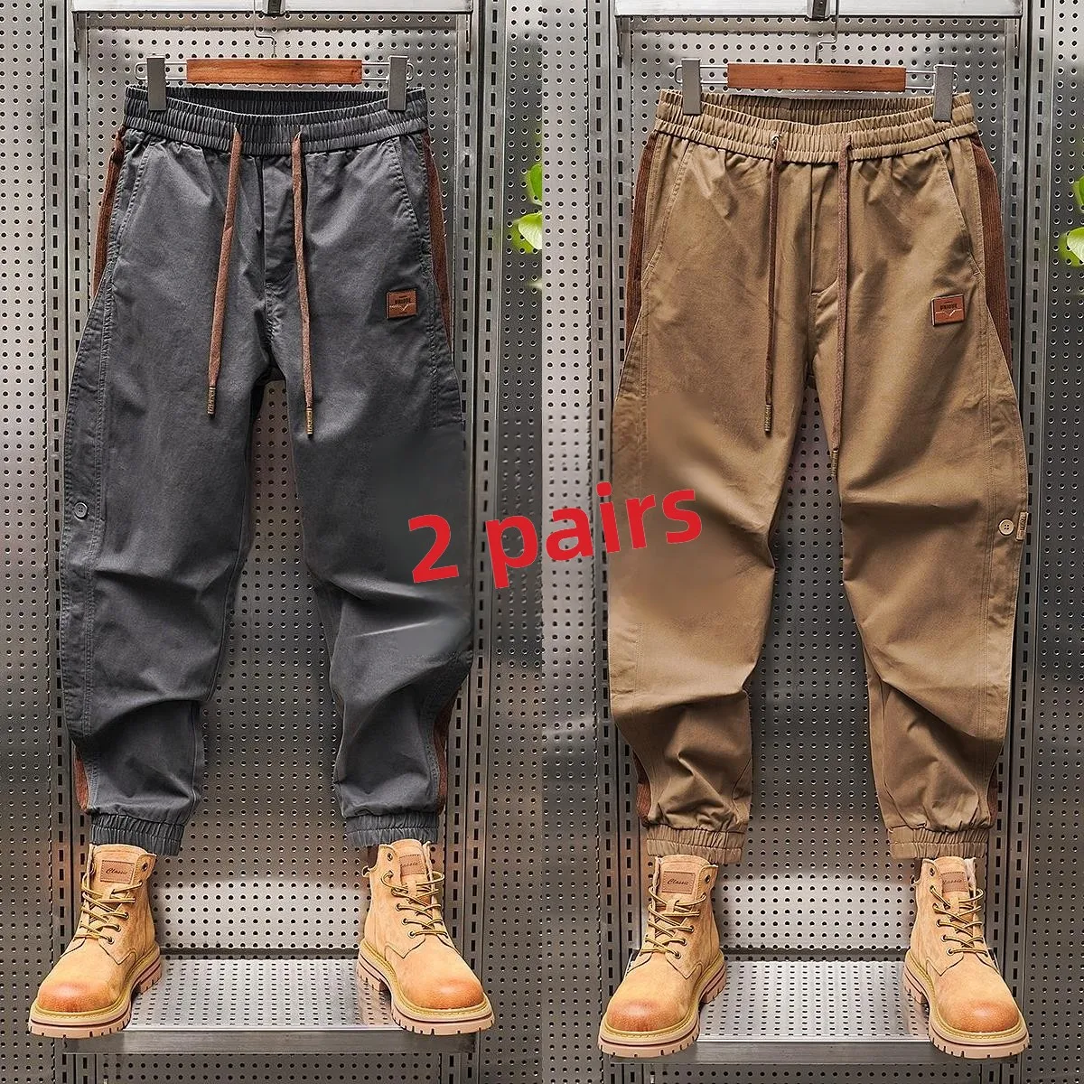 بنطلون عمل رجالي للخريف والشتاء مقاوم للبلى فضفاض بأصفاد مقاس كبير بنمط شبابي طويل للارتداء اليومي #2