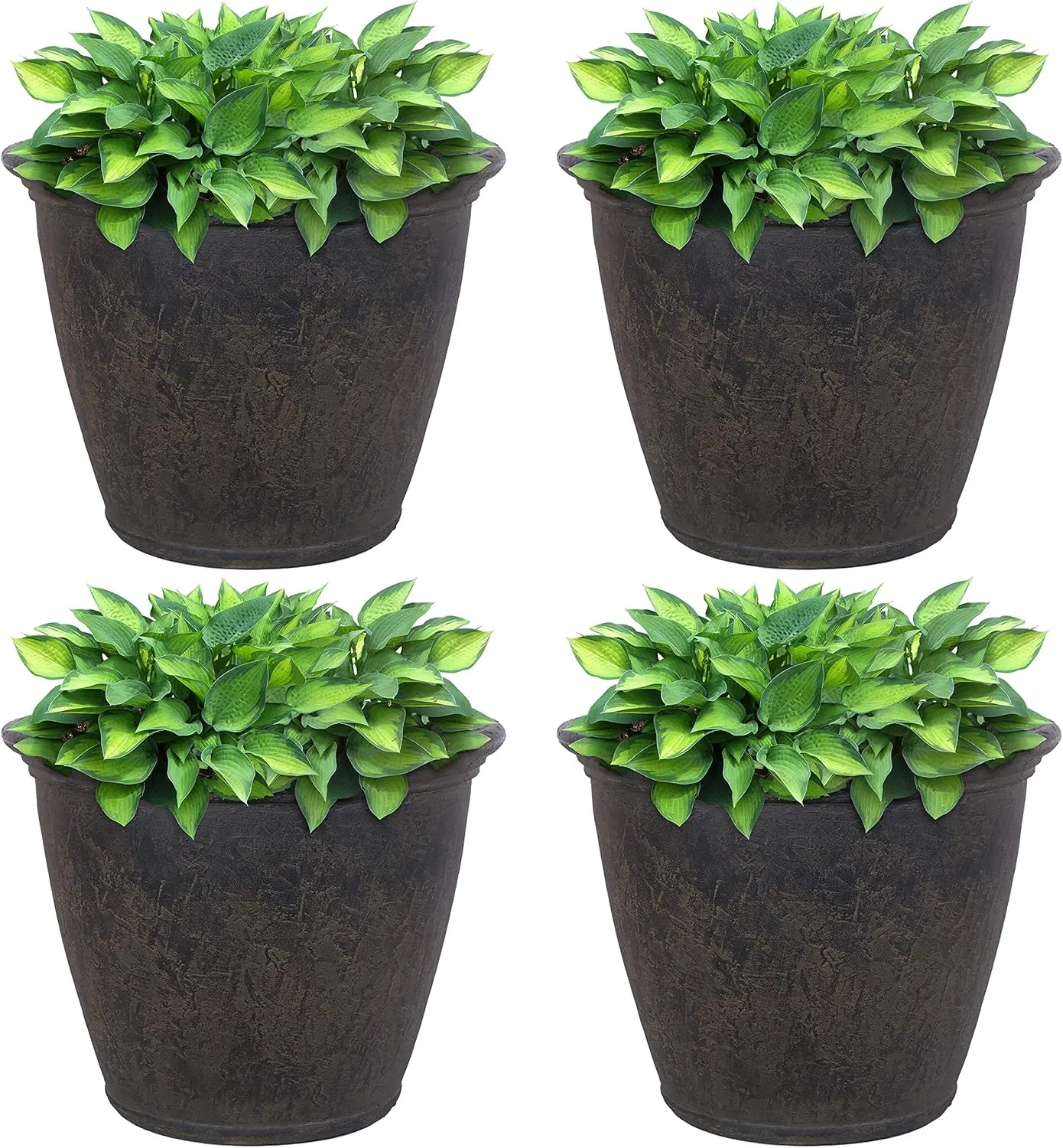 Anjelica Flower Pot Planter Outdoor/Indoor Unbreakable Double-Walled Polyresin with UV-Resistant Sable Finis Set of 4 Large