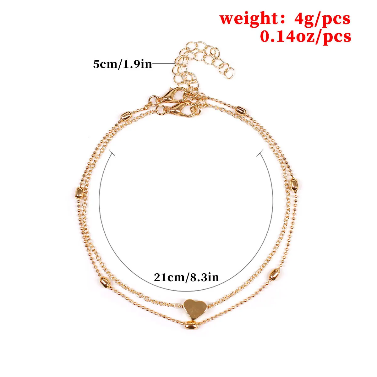 Heart Shaped Anklet Fashion Adjustable Set Jewelry Women's Hot Selling Bead Chain Heart Shaped Anklet Gift Party