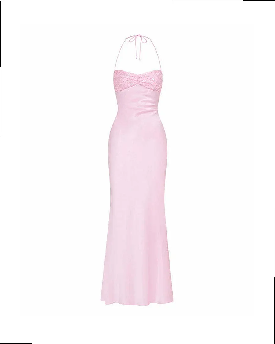 Sexy Sequin Satin Backless Bodycon Dress Summer Long Evening Dresses Matching Sets view 6