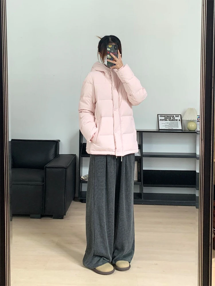 Women Pink Hoodies Parka Jacket Korean Coat Long Sleeve Overcoat Harajuku Thicken Warm Padded Jacket Vintage Winter Clothes 2024