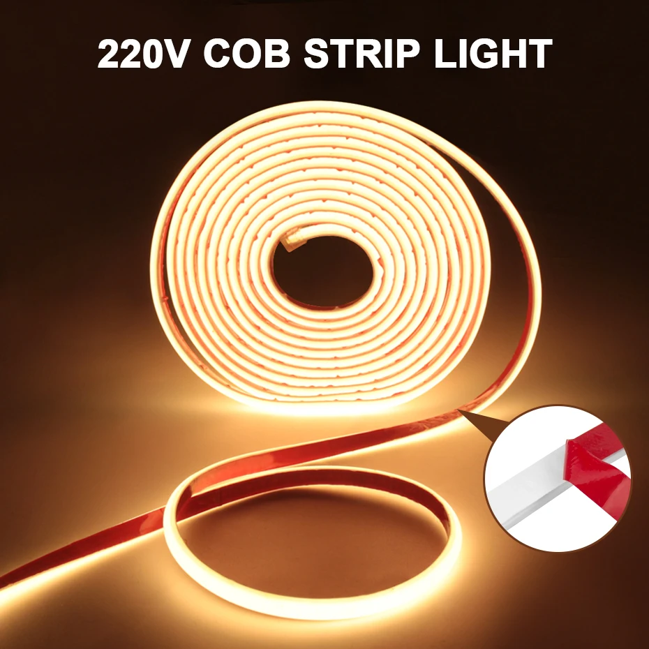 Tuya Wifi COB LED Strip Light AC220V Smart Led Tape 288LEDs/m Adhesive COB Ribbon Waterproof For Outdoor Lighting Decoration