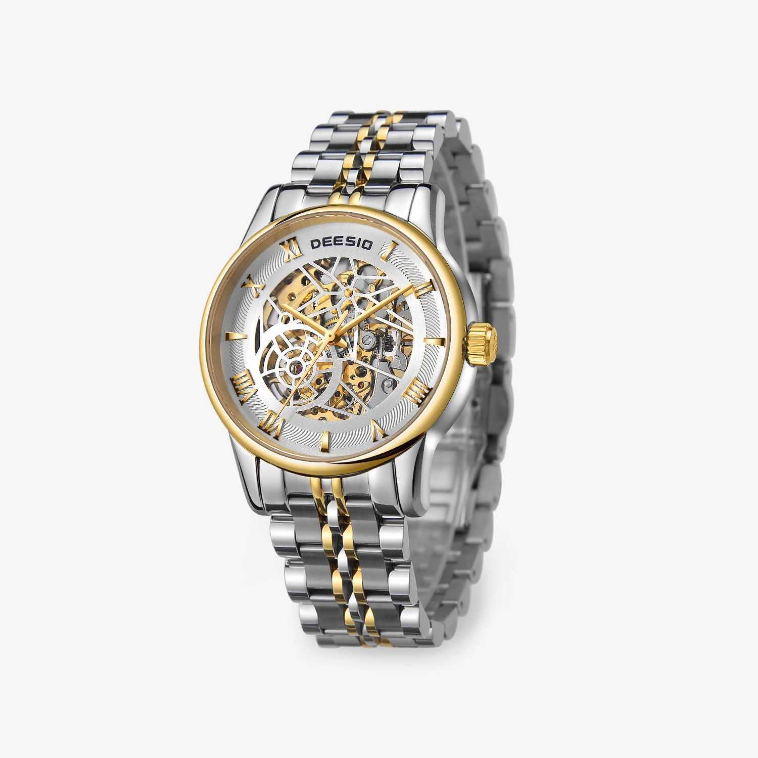 

Deesio Mens Automatic Movement Skeleton Watch Luxury Business Stainless Steel Mechanical Wristwatch Water Resistant Watch Y2k