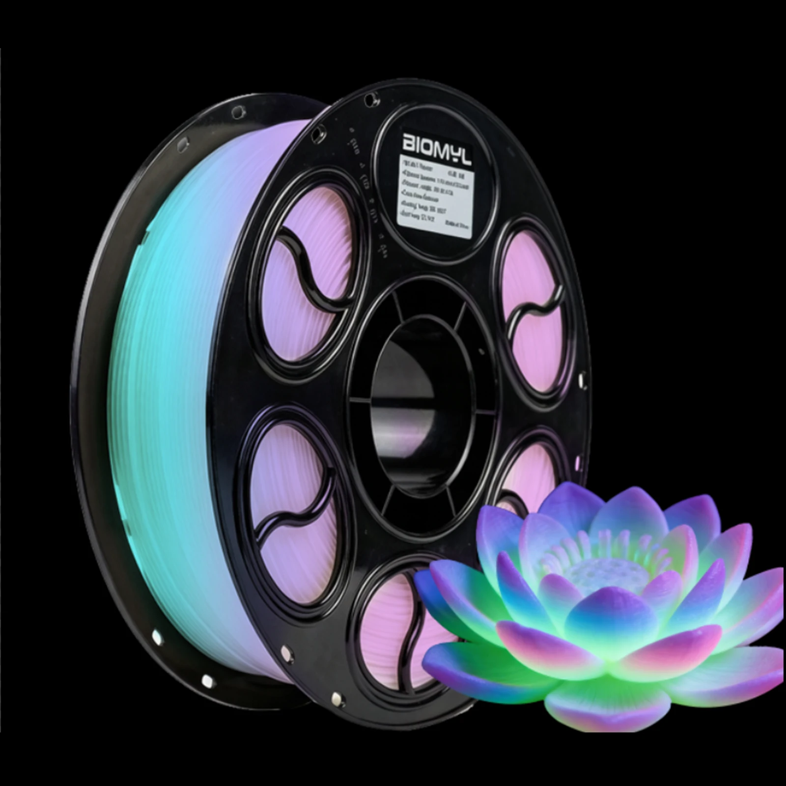 BIOMYL Glow in The Dark Light Rainbow PLA Filament 1.75mm, Luminous PLA 3D Printer Filament, Dimensional Accuracy +/- 0.03mm, 1k