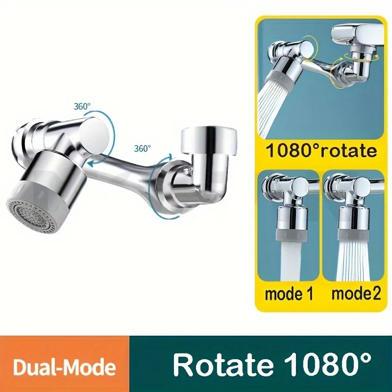 Wasserhahnverlängerung Roboterarm 1080 ° Rotierender Universal-Wasserhahnkopf, drehbarer Wasserhahn für Küche, Badezimmer, Waschbecken