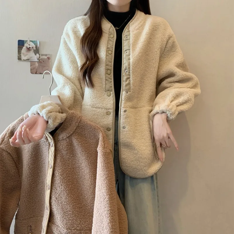 

Зимняя одежда, женские куртки для женщин, пальто из овечьей шерсти, корейская мода, новые свободные толстые парки большого размера, верхние пальто с длинными рукавами