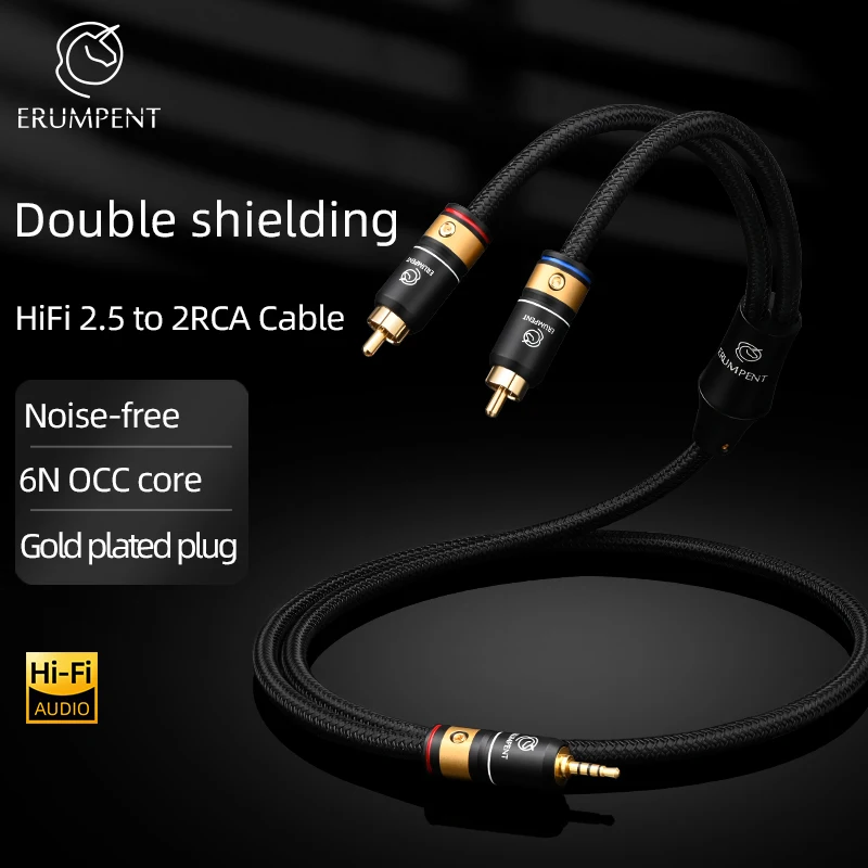 HiFi 2.5mm to 2RCA Audio Hi-end 6N OCC Cable Hi-end Gold Plated Plug Balanced 2.5mm Male to 2RCA Male DAC Amplifier Cable