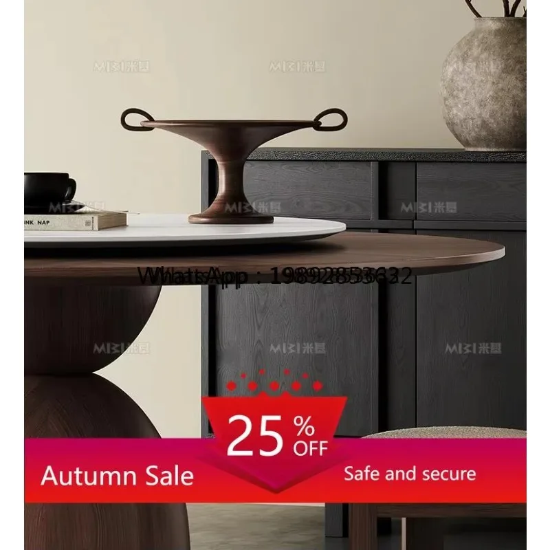 

LYY retro solid wood dining table, antique round dining table and chair combination household minimalist round dining table