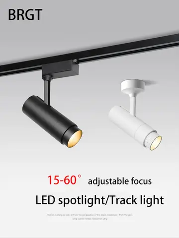 LED 트랙 조명 줌 조정 가능한 초점 스포트라이트, 표면 장착 천장 스팟 램프 레일, COB 초점, 상점 레스토랑 홈 아트용
