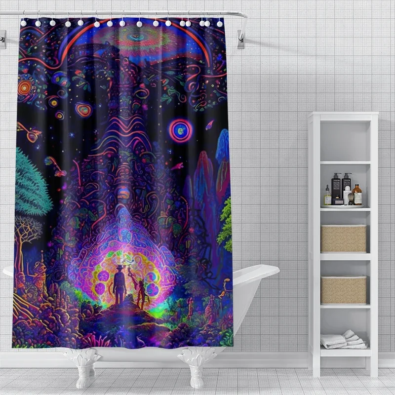 Tenda da doccia con faccia astratta vibrante, lavabile, resistente allo sporco, tenda da bagno in poliestere impermeabile per la decorazione domestica