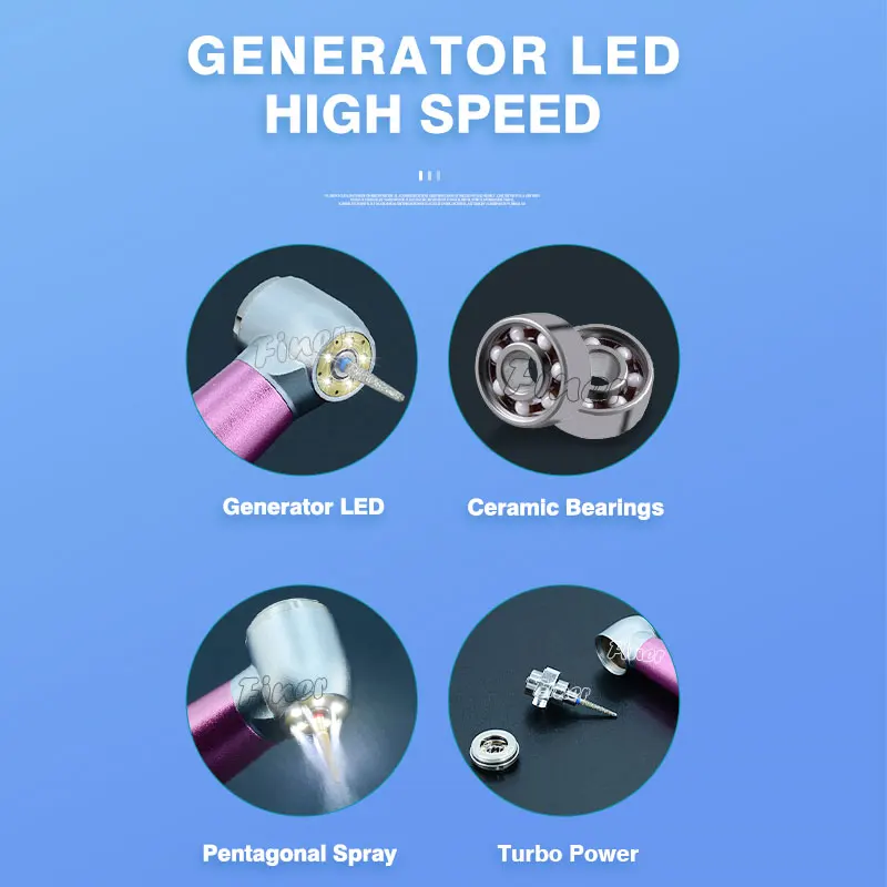 ทันตกรรม LED ความเร็วสูงสีสัน Handpiece Air Turbine พร้อม LED เครื่องกําเนิดไฟฟ้า PUSH ปุ่มหมุนสูงทันตกรรม Turbine TIP LIGHT