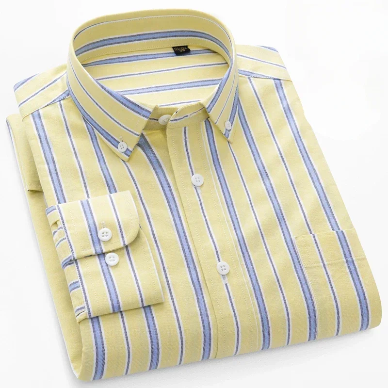 New in shirt fashion 100%cotton oxford long-sleeve shirts for men casual plain plaid striped elegand designer vintage clothes
