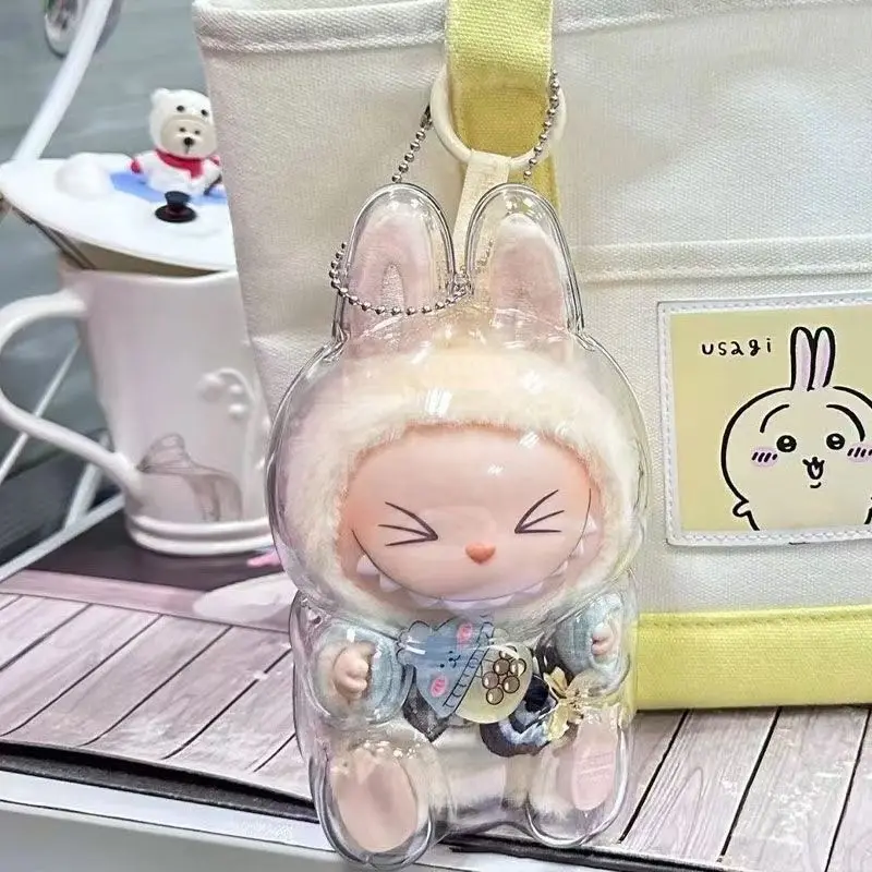 For Labubu V1 V2 Protective Acrylic Case Shell Transparent Portable Cable Organizer Box Thickened Doll Bag Keychain Bags