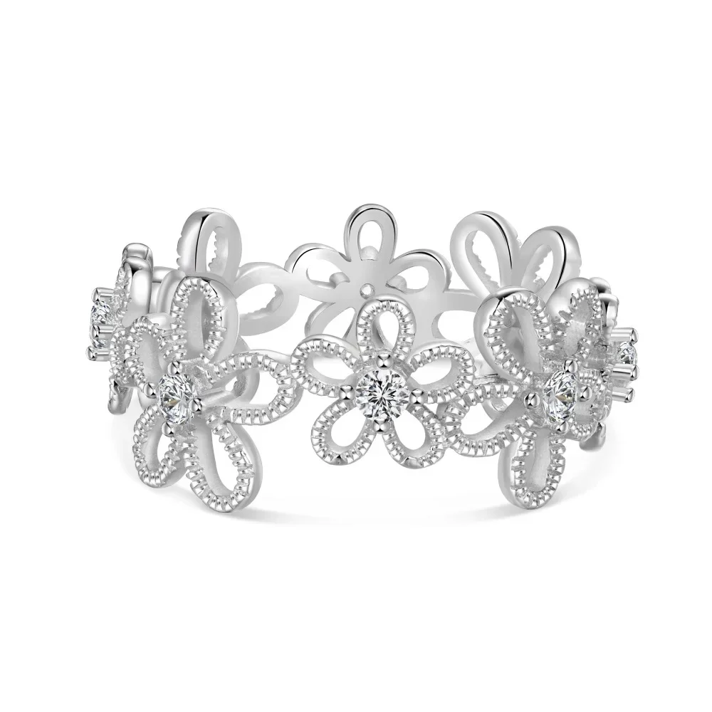 

New S925 Silver Ring Women's Forest Series Small Fresh Lace Edge Flower Ring Fashionable Light Luxury
