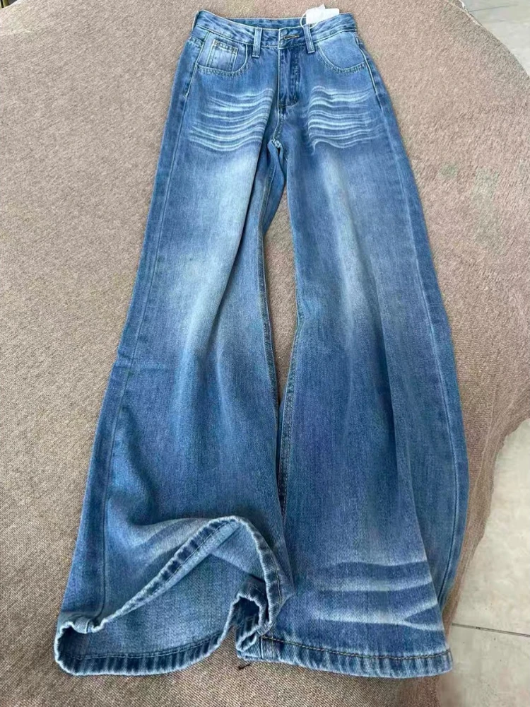 

Deeptown синие винтажные классические женские джинсы, потертые широкие брюки с высокой талией, джинсовые брюки в американском стиле, мешковатые базовые повседневные джинсы для поездок на работу