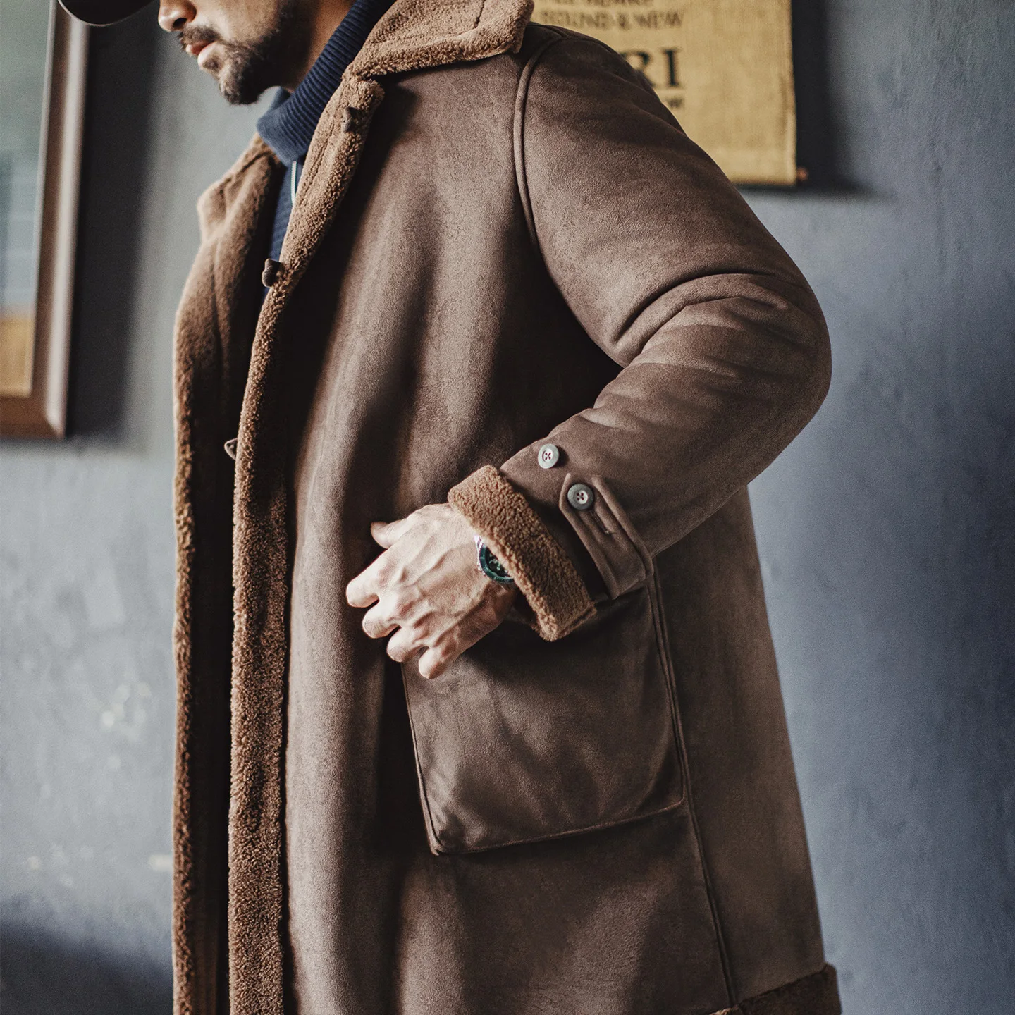 

Мужская винтажная замшевая флисовая парка Maden B7, пальто из искусственной овчины на подкладке, толстая теплая зимняя куртка средней длины, верхняя одежда в стиле милитари