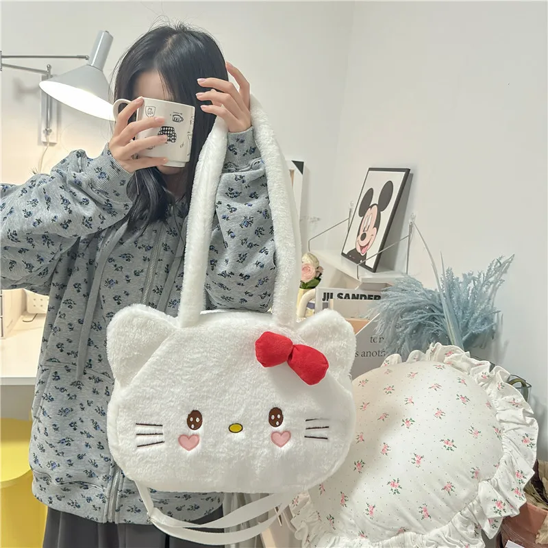 Sanurgente-Sac en peluche Hello Kitty Cartoon pour filles, sac initié par le chat Yk2 Kt, porte-monnaie mignon, sac de voyage de grande capacité, jouets, cadeaux de vacances