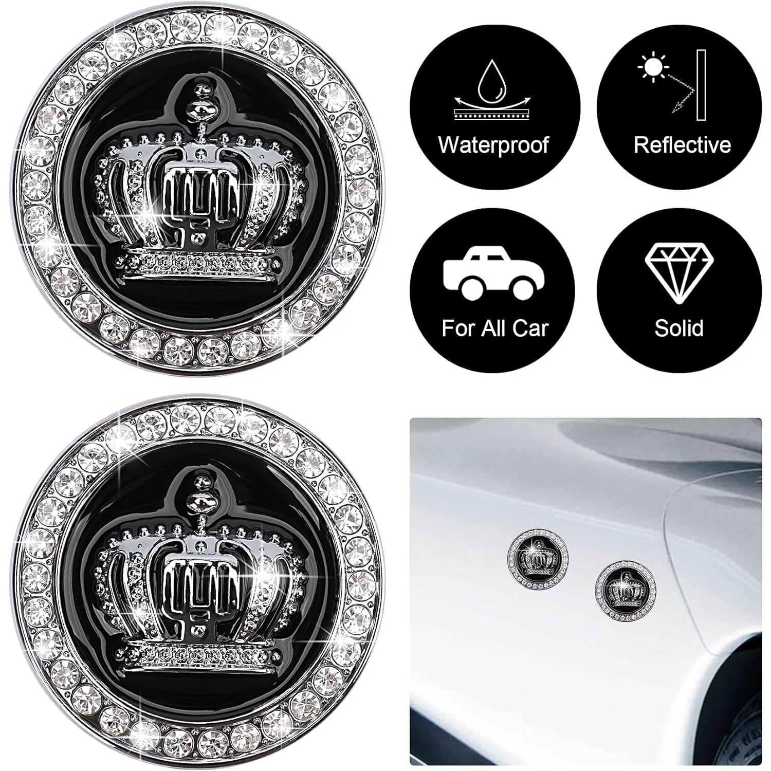

2 шт., большая 3D корона, эмблема автомобиля, наклейка, стразы, металлическая корона, эмблемы, значки, наклейки на бампер для авто, внедорожника, грузовика, мотоцикла