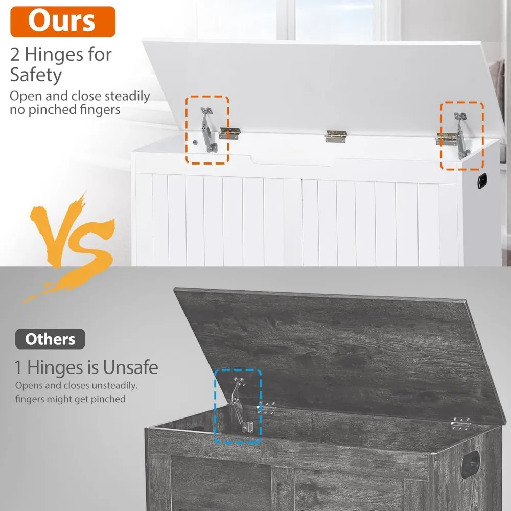 منظم مقاعد تخزين الأحذية الخشبية، صندوق صدر للمدخل مقاس 39 بوصة مع مفصلات أمان، مقعد تخزين منظم للأحذية البيضاء #5