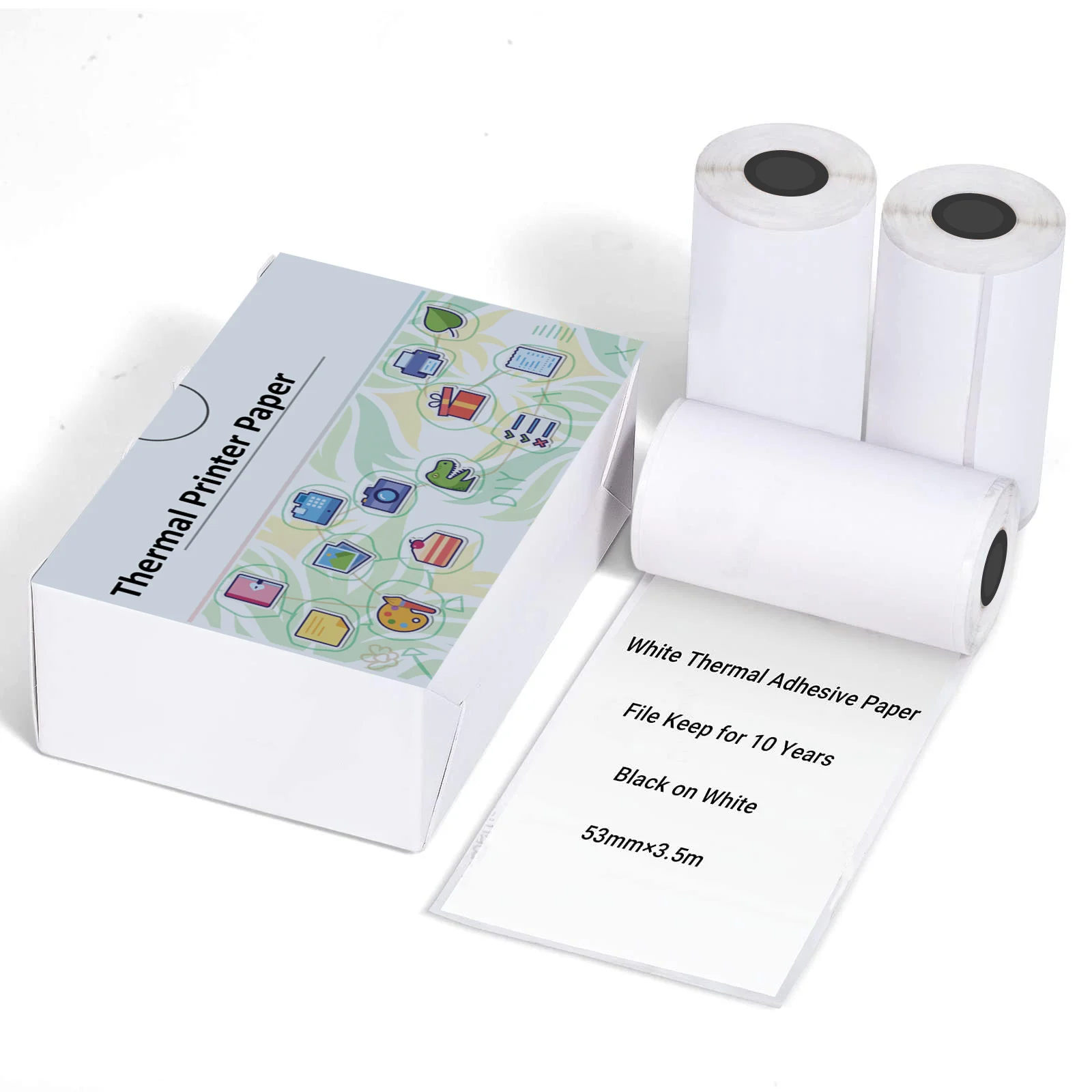 53mm Multicolor Clear Thermal Paper for Phomemo/PeriPage, Self-Adhesive/Non-Adhesive Photo Crafts, Journal Stickers