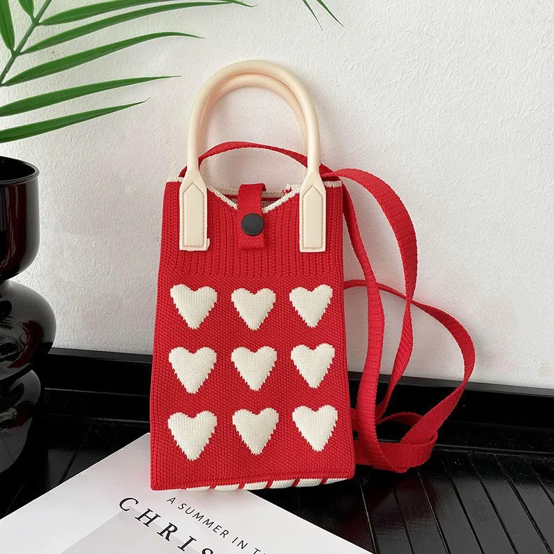 

Knitted Crossbody Phone Bag-Love Heart Niche Shoulder Purse Lightweight Travel Essentials Organizer for Women Trendy Portable