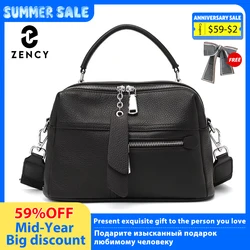 Zency Genuine Leather Handbag Female High Quality Box Bag Classic Fashion Vintage Lady Shoulder Black Crossbody Tote Top-handle