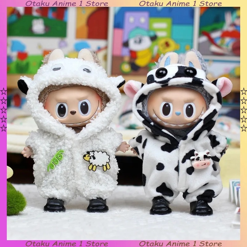 

Cartoon Labubu 3.0 Clothes Cute Dairy Cow Milch Goat One-pieces with Shoes Mini Plush Doll Clothing Set Fashion Doll Accessories