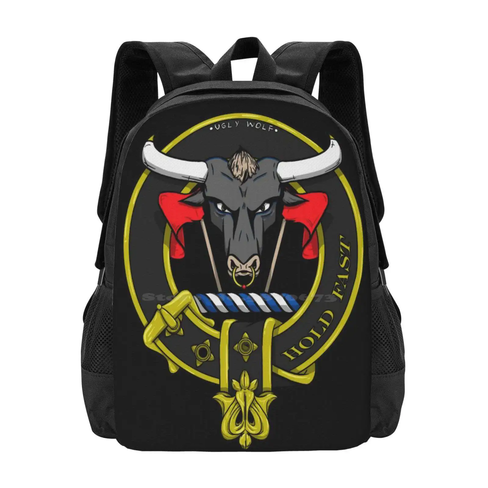 Hold Fast ; Mcleod Crest 3d Print Design Backpack Student Bag Bull Cow Flags Belt Rope Crest Family Scottish Scotland Clan