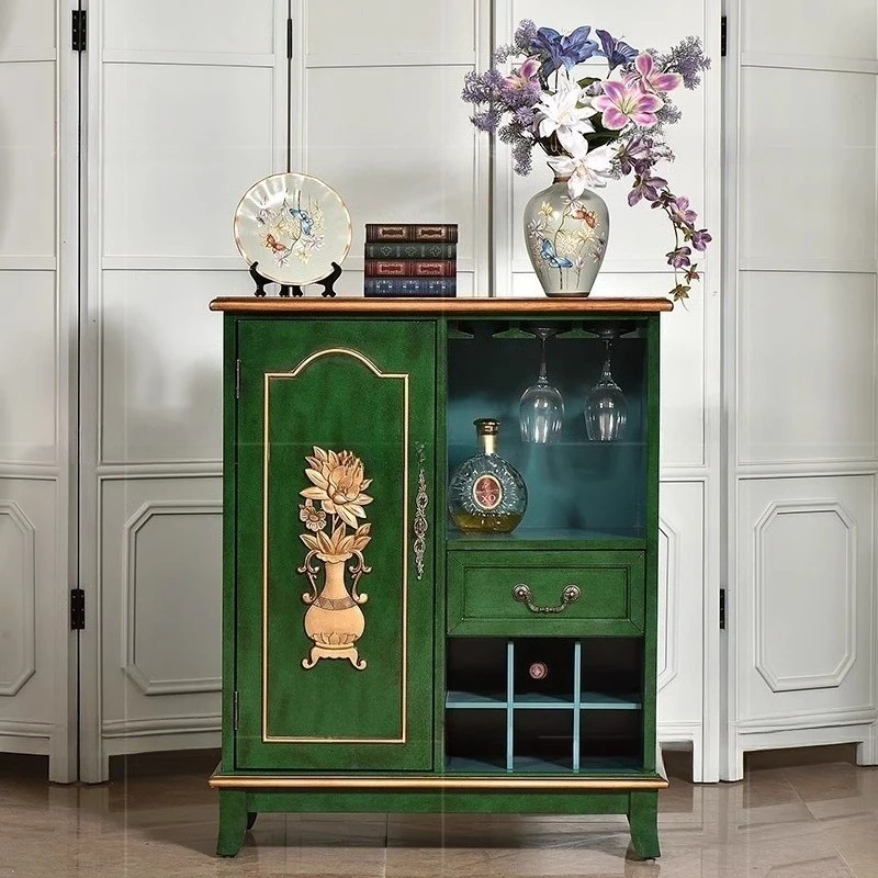

American rural retro dining side cabinet solid wood painted storage integrated wine cabinet tea cabinet
