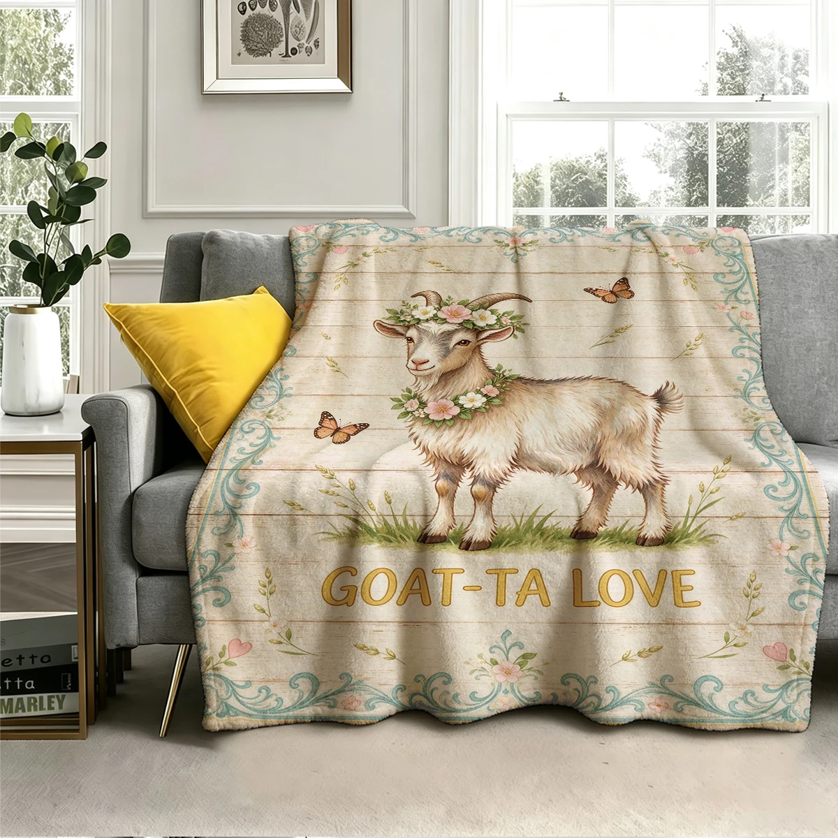 Goat Butterfly Goat Ta Love Flannel Blanket Warm Soft Halloween Christmas Decorative Couch Warm Cozy All-Season Gift