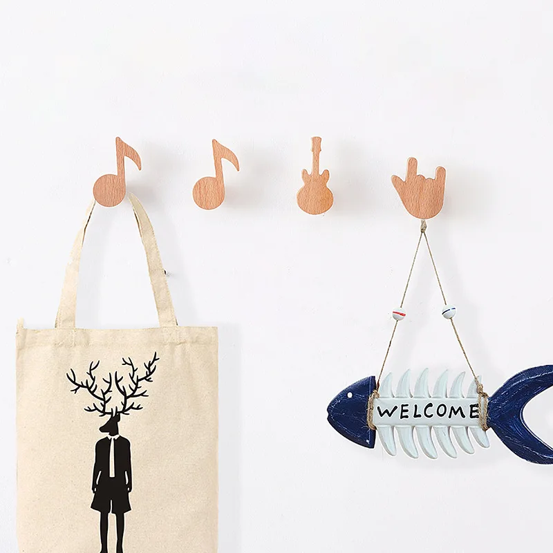 

Beech Wood Musical Notes Cute Hook Sticky Hook Solid Wooden Children's Room Hanging Decoration Handle Hanging Clothes Hangers