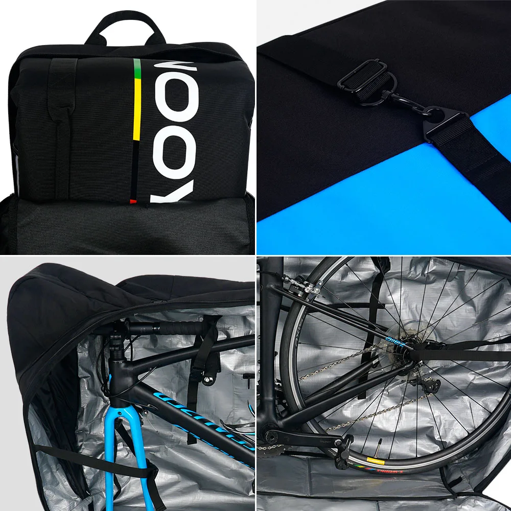 NOOYAH Bike Bag Bike Transport No Need Remove Handlebars Wheels MTB Road Bike Case Three-Layer Fabric Foldable 2-in-1 Multi-Bag