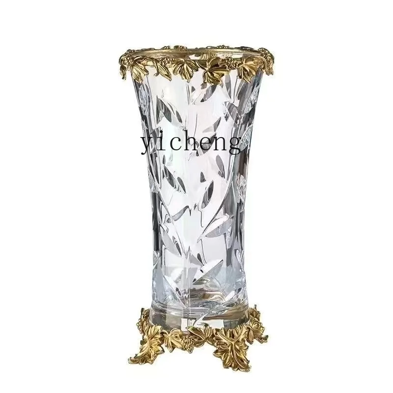 LSL pure copper crystal glass vase hydroponic transparent flower arrangement high-end luxury living room decoration