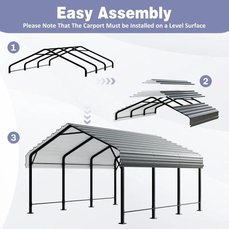 

12 x 15 FT Heavy Duty Metal Carport Canopy Kits,Galvanized Steel Roof Outdoor Garage Tent Shelter Car, SUV, Truck and Boats