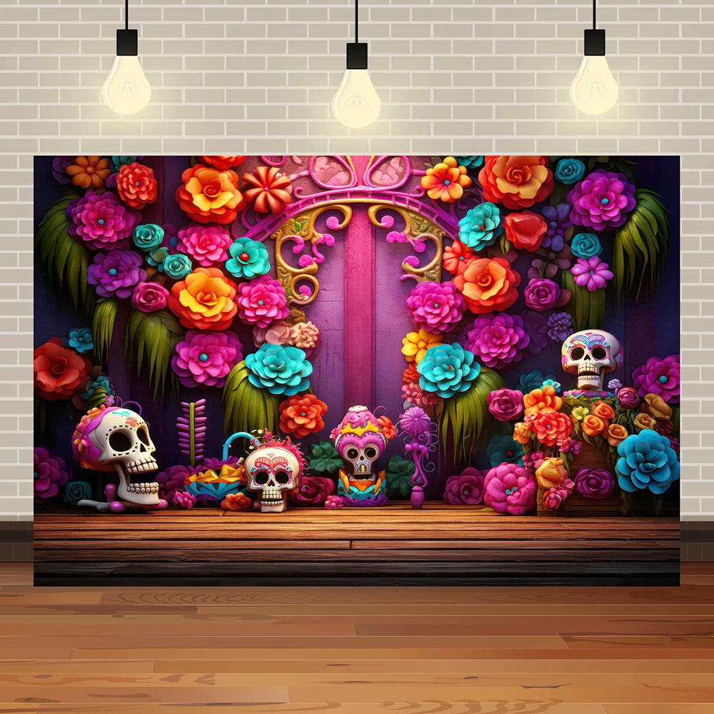 Halloween Eve Theme Skull Flowers Night Castle Moon Pumpkin Lights Skeleton Family Party Kids Photography Background Studio Prop