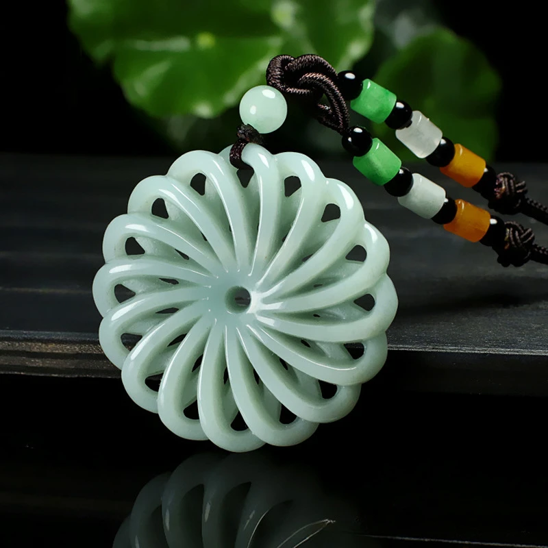 Natural Jadeite A-piece Hollowed Out Pendant for Men and Women's Fashionable Jade Pendant