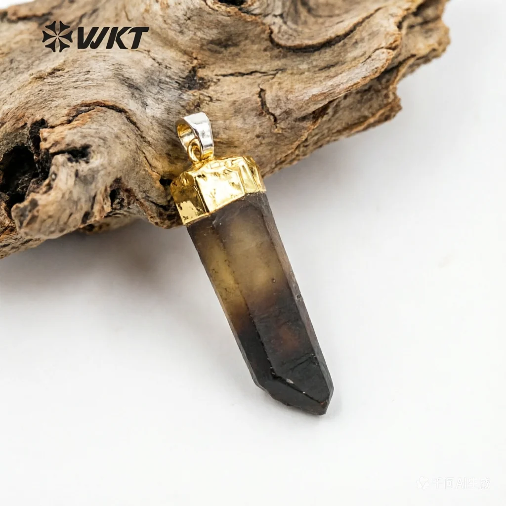 WT- P740 WKT High Quality Natural Smoky Stone Pendant Radomly Shape With Gold Plated Raw Quartz For Women Necklace Design