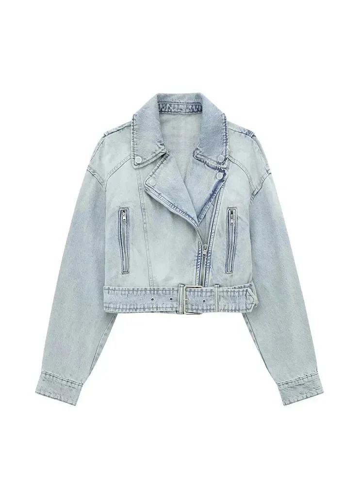 

Women 2025 Autumn Winter Denim Coat Lapel Long Sleeve Short Jackets Lady Chic Loose Streetwear Jacket